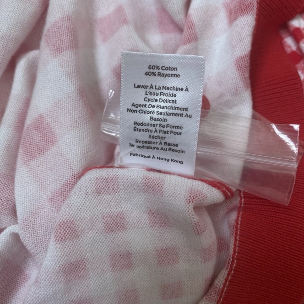 Talbots Red White Gingham Cardigan SweaterSize XL 3/4 Sleeve Cottagecore NWT - Picture 8 of 8